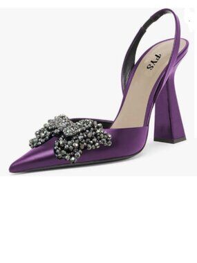FYS Purple Slip on Pointed Toe Slingback Sandals Butterfly Crystal D'Orsay Pumps